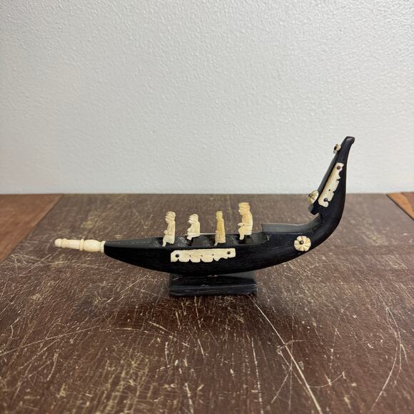 Vintage Japanese Hand Carved Dragon‎ Boat Barge Gondola Folk Art Trinket Decor - Picture 3 of 16